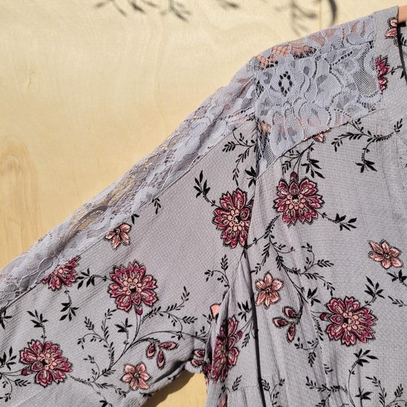 Torrid Floral Lace Blouse - Gray and Pink - Picture 12 of 15